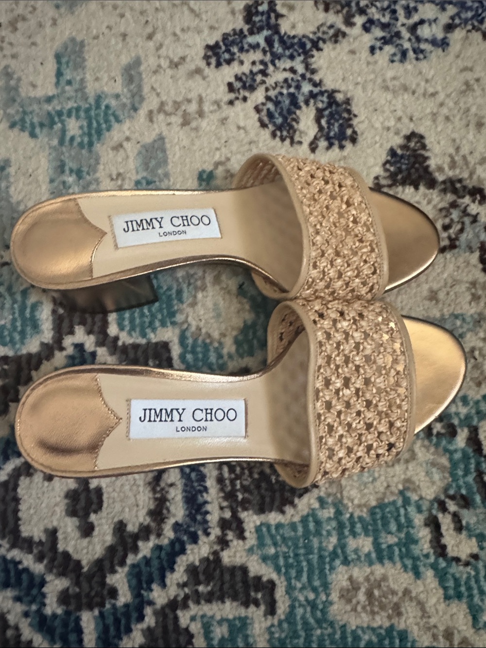 Jimmy Choo Metallic Gold Woven Mule Slides